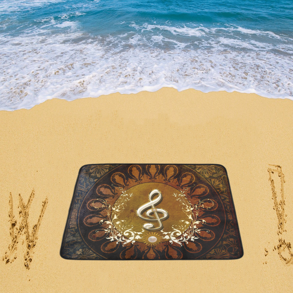 Music, decorative clef with floral elements Beach Mat 78"x 60"