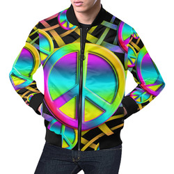 Neon Colorful PEACE pattern All Over Print Bomber Jacket for Men (Model H19)