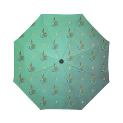 Turquoise London Peacocks Auto-Foldable Umbrella (Model U04)