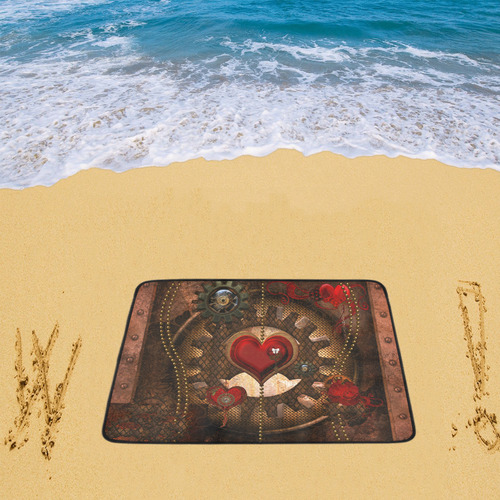 Steampunk, awesome herats with clocks and gears Beach Mat 78"x 60"