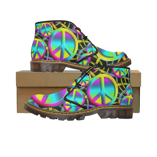 Neon Colorful PEACE pattern Women's Canvas Chukka Boots (Model 2402-1)
