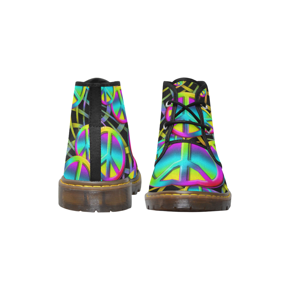 Neon Colorful PEACE pattern Men's Canvas Chukka Boots (Model 2402-1)