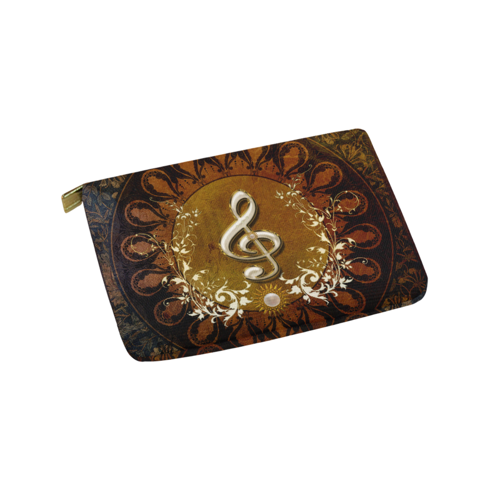 Music, decorative clef with floral elements Carry-All Pouch 9.5''x6''