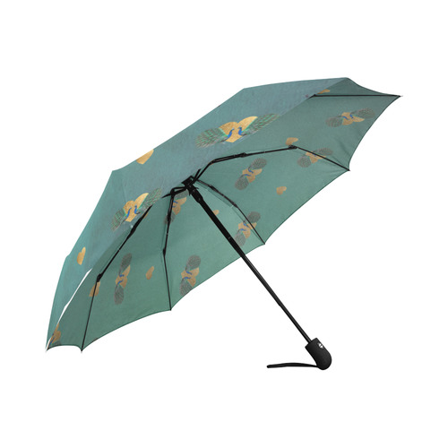 Peacock Hearts Turquoise Auto-Foldable Umbrella (Model U04)