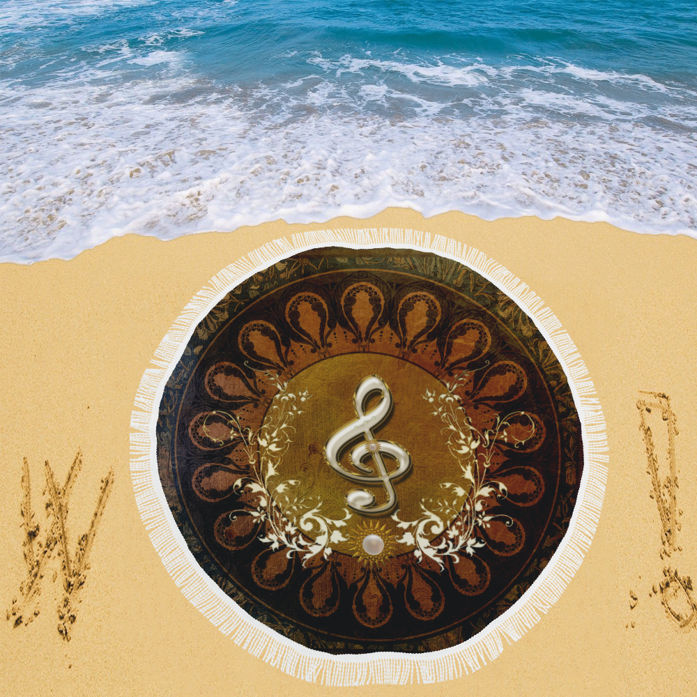 Music, decorative clef with floral elements Circular Beach Shawl 59"x 59"