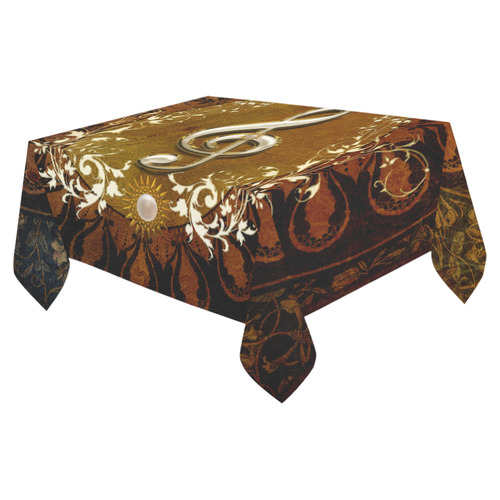 Music, decorative clef with floral elements Cotton Linen Tablecloth 52"x 70"