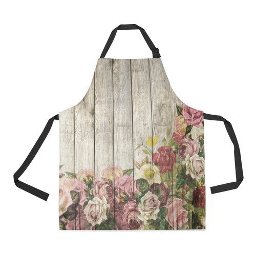 Apron Vintage Roses Painted on Wood by Tell 3 People All Over Print Apron