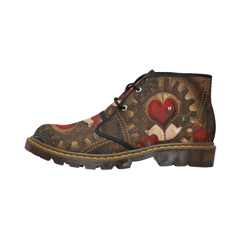 Steampunk, awesome herats with clocks and gears Women's Canvas Chukka Boots (Model 2402-1)