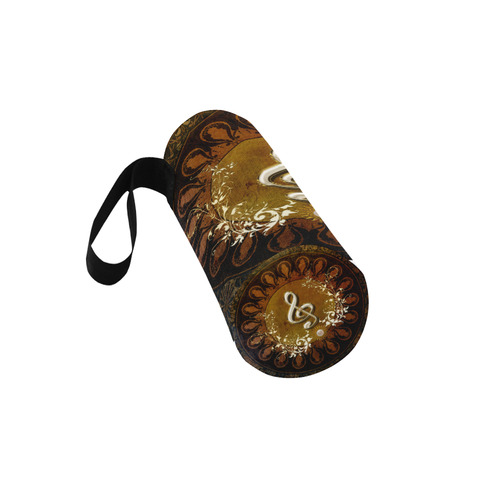 Music, decorative clef with floral elements Neoprene Water Bottle Pouch/Large