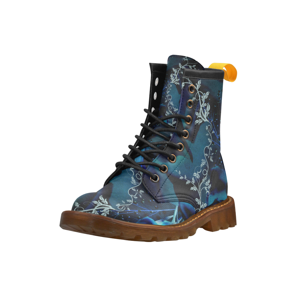 Floral design, blue colors High Grade PU Leather Martin Boots For Women Model 402H