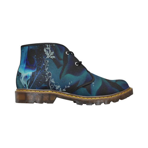 Floral design, blue colors Women's Canvas Chukka Boots (Model 2402-1)