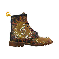 Music, decorative clef with floral elements High Grade PU Leather Martin Boots For Women Model 402H