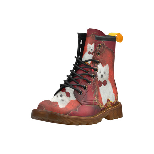 Cute maltese puppy High Grade PU Leather Martin Boots For Women Model 402H