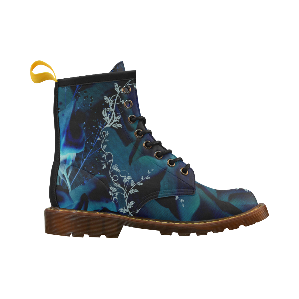 Floral design, blue colors High Grade PU Leather Martin Boots For Women Model 402H