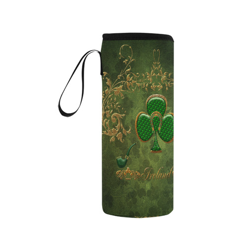 Happy st. patrick's day with clover Neoprene Water Bottle Pouch/Medium