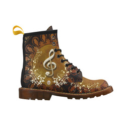 Music, decorative clef with floral elements High Grade PU Leather Martin Boots For Men Model 402H