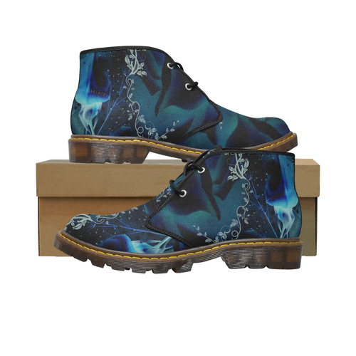 Floral design, blue colors Women's Canvas Chukka Boots (Model 2402-1)