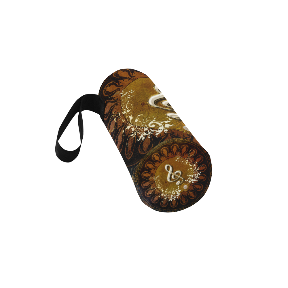 Music, decorative clef with floral elements Neoprene Water Bottle Pouch/Medium