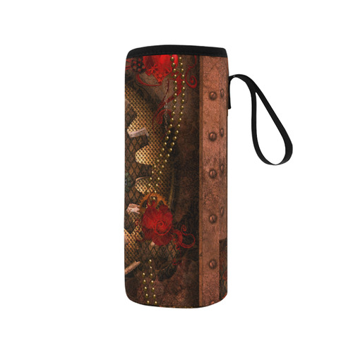 Steampunk, awesome herats with clocks and gears Neoprene Water Bottle Pouch/Medium