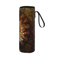 Music, decorative clef with floral elements Neoprene Water Bottle Pouch/Large