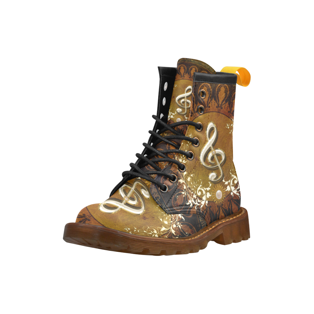 Music, decorative clef with floral elements High Grade PU Leather Martin Boots For Women Model 402H