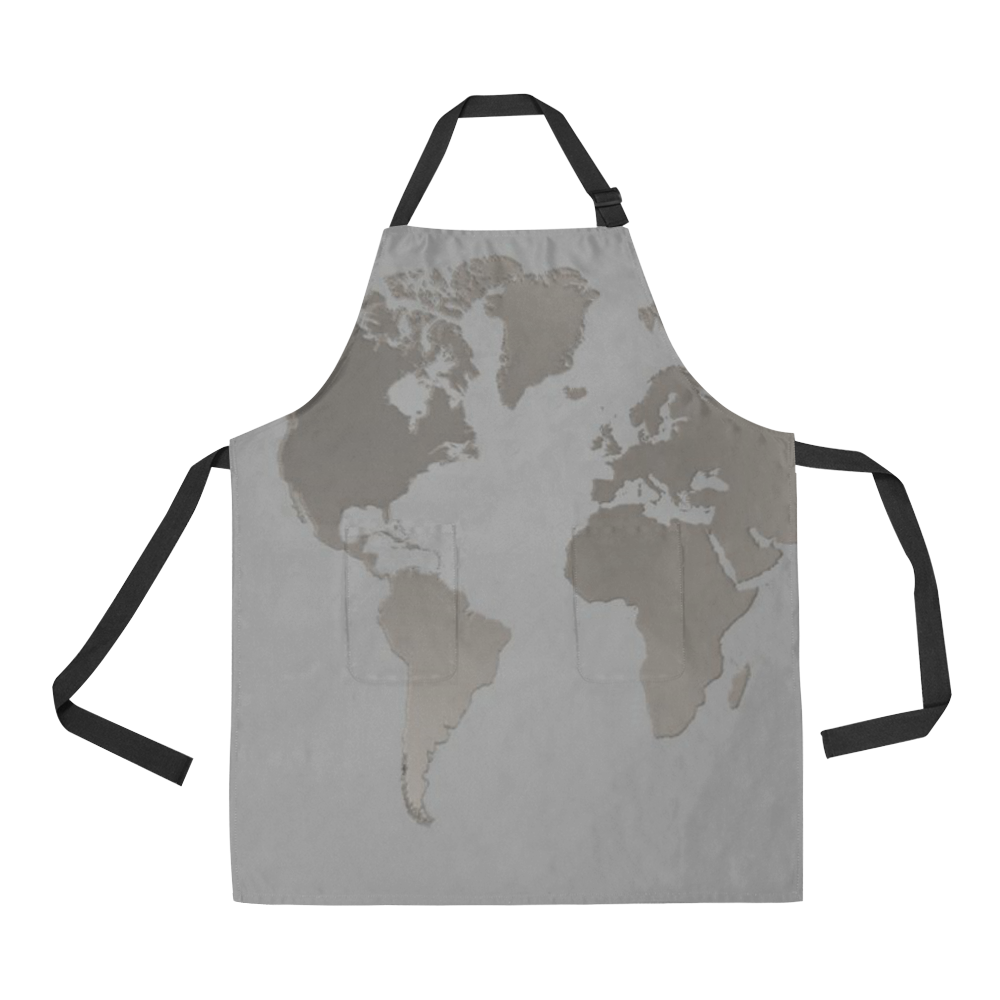 Apron World Map Gray by Tell 3 People All Over Print Apron