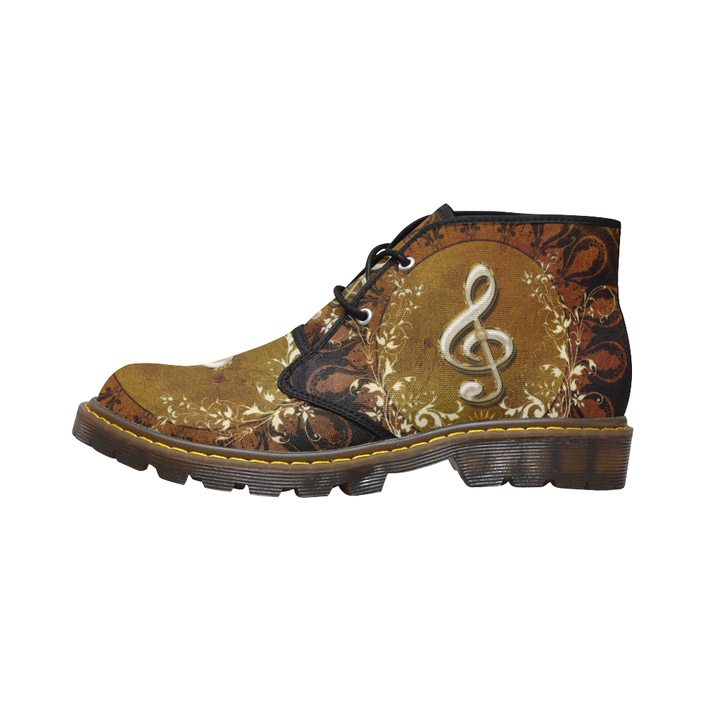 Music, decorative clef with floral elements Men's Canvas Chukka Boots (Model 2402-1)