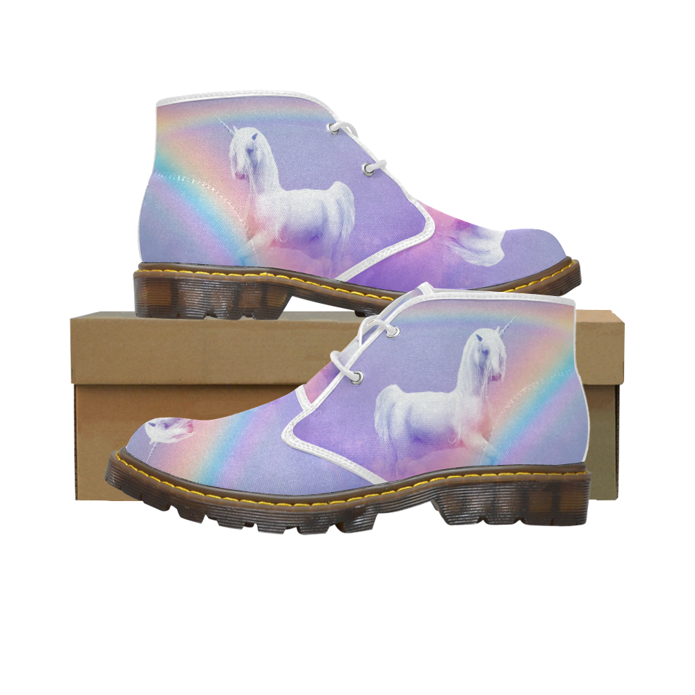 Unicorn and Rainbow Women's Canvas Chukka Boots (Model 2402-1)