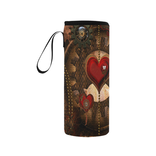 Steampunk, awesome herats with clocks and gears Neoprene Water Bottle Pouch/Medium