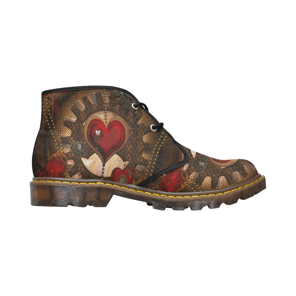Steampunk, awesome herats with clocks and gears Men's Canvas Chukka Boots (Model 2402-1)