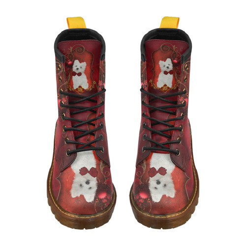 Cute maltese puppy High Grade PU Leather Martin Boots For Women Model 402H