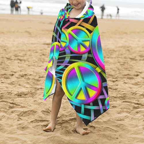 Neon Colorful PEACE pattern Kids' Hooded Bath Towels