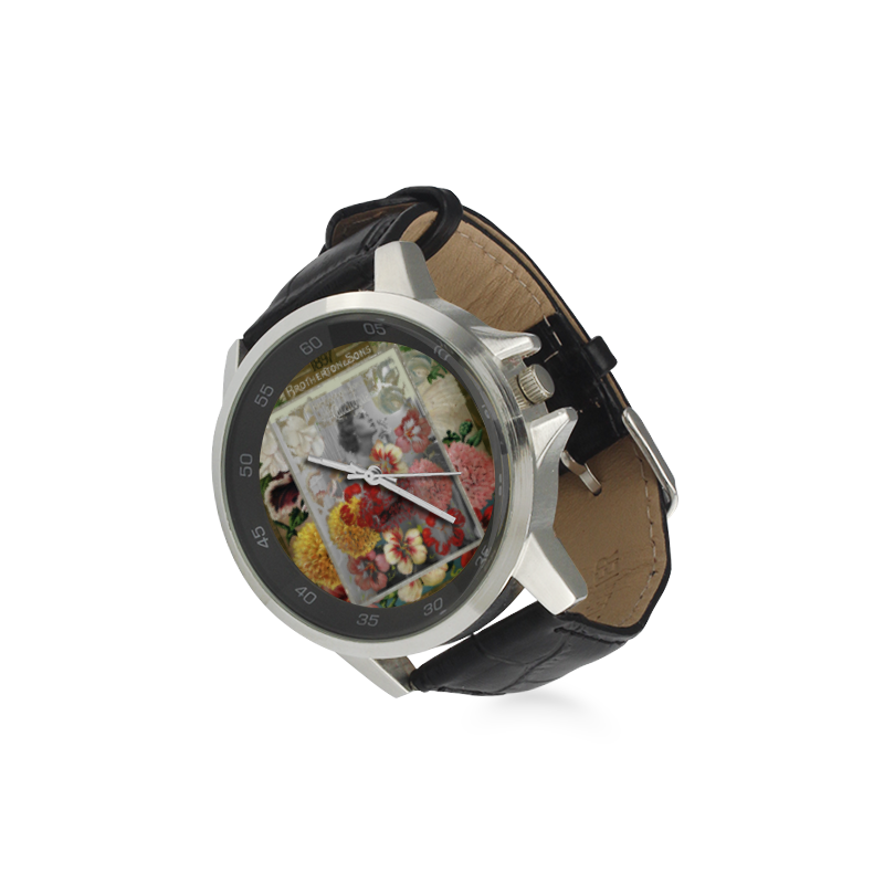 Garden Surprise Number 2 Unisex Stainless Steel Leather Strap Watch(Model 202)