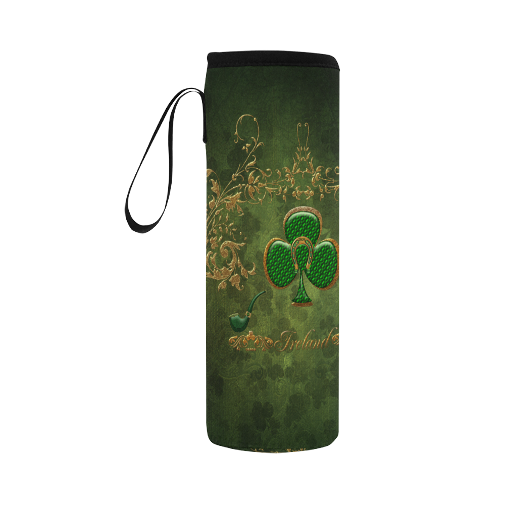 Happy st. patrick's day with clover Neoprene Water Bottle Pouch/Large