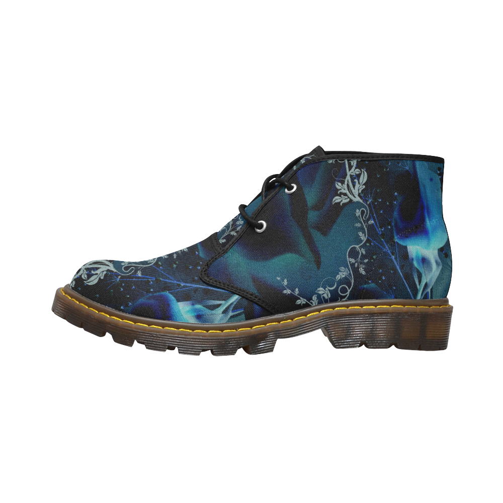 Floral design, blue colors Men's Canvas Chukka Boots (Model 2402-1)