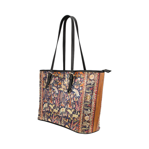 Antique Floral Animal Vintage Persian Rug Leather Tote Bag/Large (Model 1651)