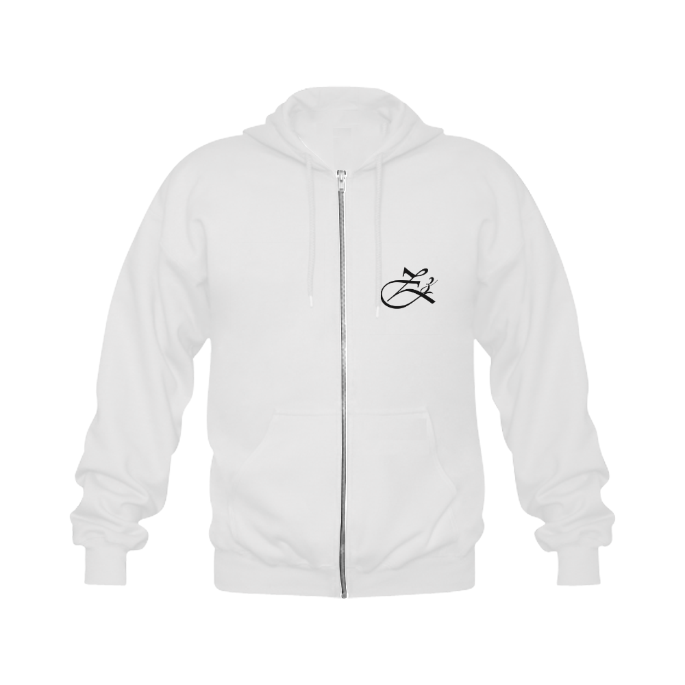 Alphabet Z White Gildan Full Zip Hooded Sweatshirt (Model H02)