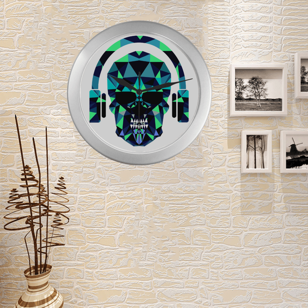 skull DJ clock Silver Color Wall Clock