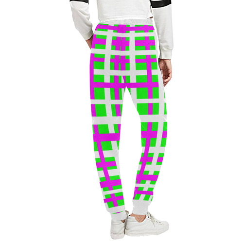 Fuchsia & Green Interlocking Stripes Unisex All Over Print Sweatpants (Model L11)