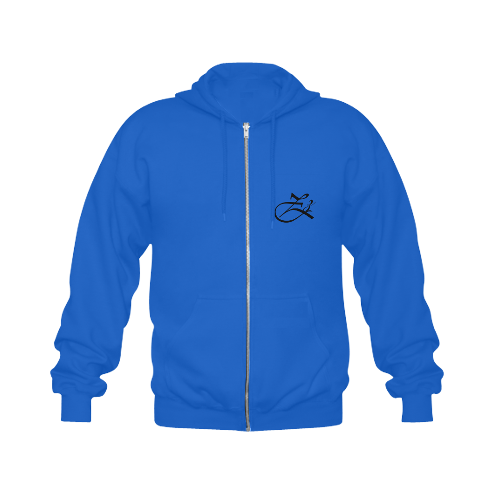 Alphabet Z Blue Gildan Full Zip Hooded Sweatshirt (Model H02)