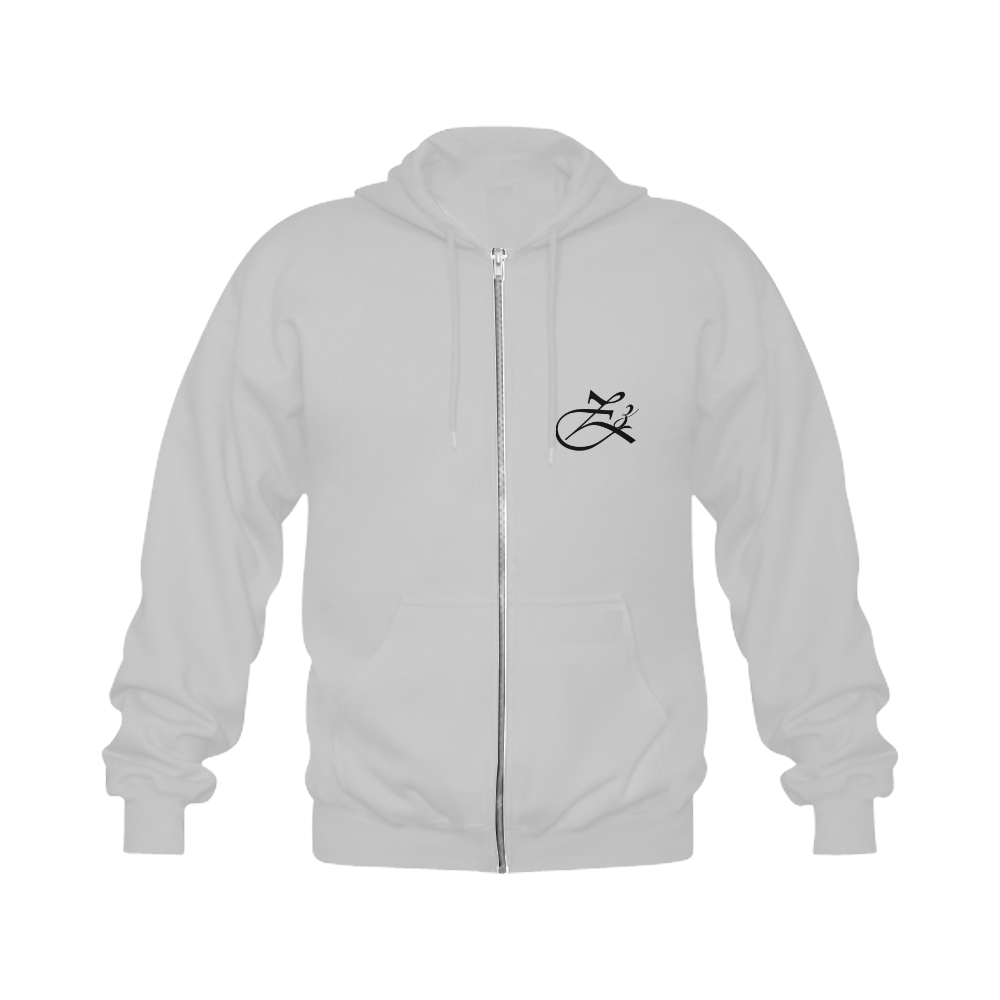 Alphabet Z Grey Gildan Full Zip Hooded Sweatshirt (Model H02)