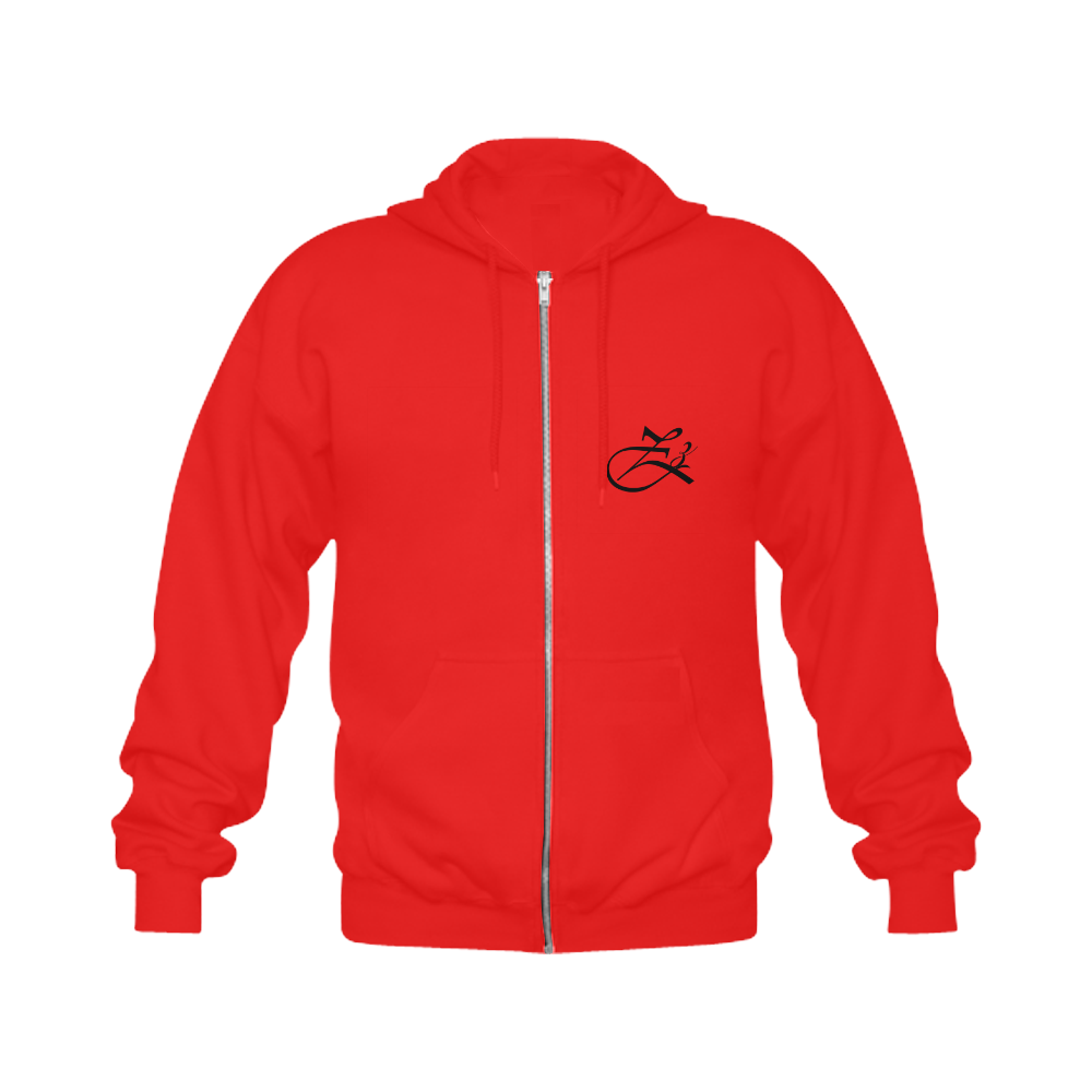 Alphabet Z Red Gildan Full Zip Hooded Sweatshirt (Model H02)