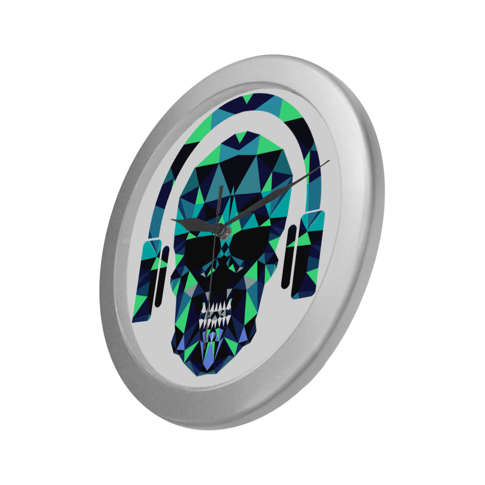 skull DJ clock Silver Color Wall Clock