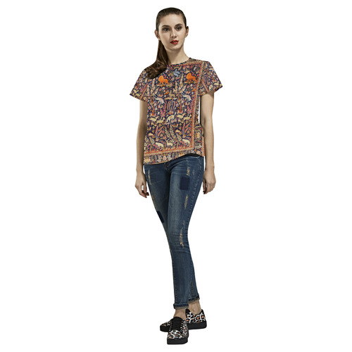 Antique Floral Animal Vintage Persian Rug All Over Print T-Shirt for Women (USA Size) (Model T40)