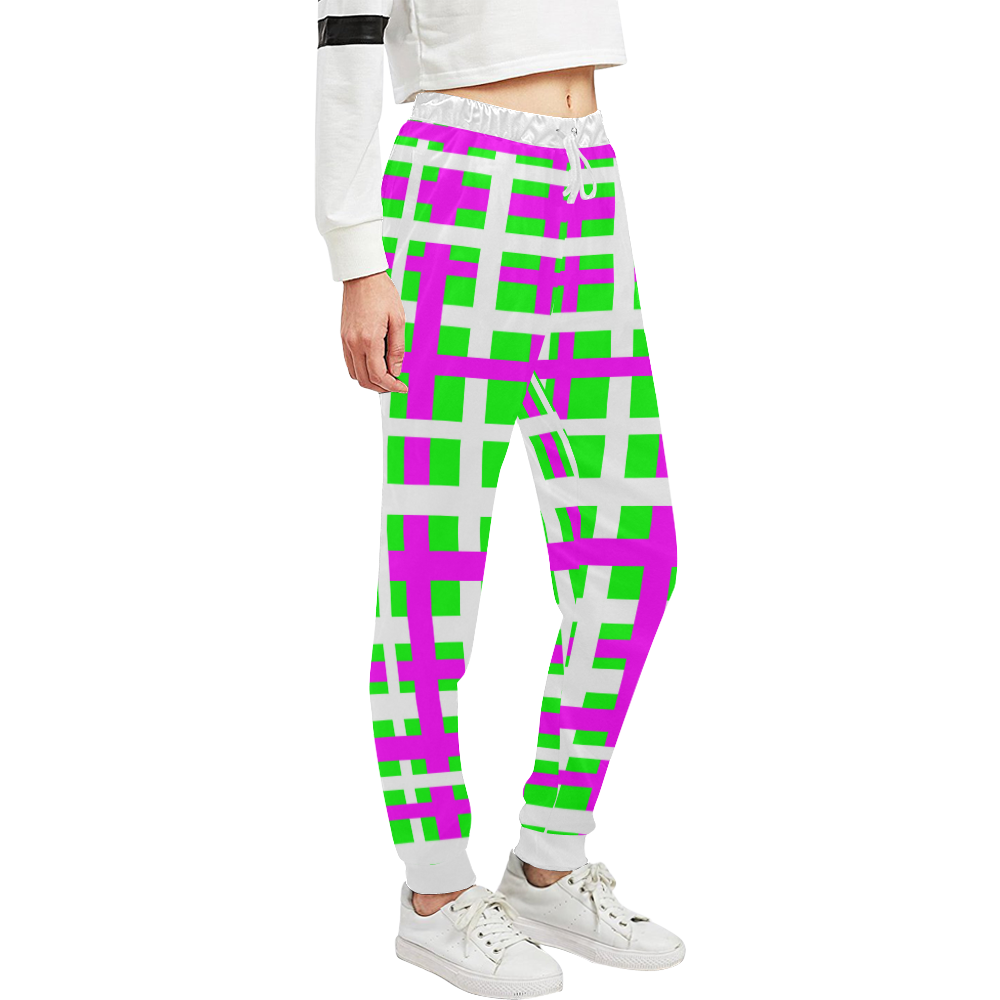 Fuchsia & Green Interlocking Stripes Unisex All Over Print Sweatpants (Model L11)