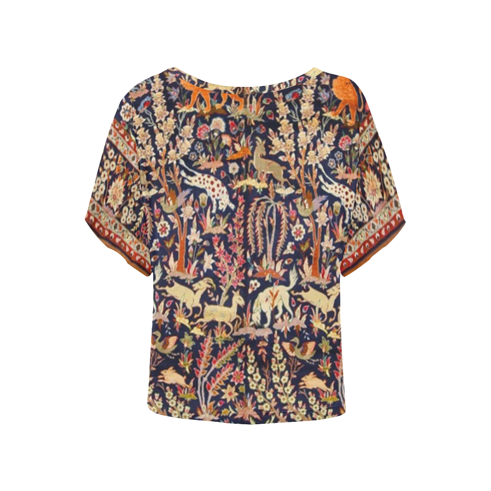 Antique Floral Animal Vintage Persian Rug Women's Batwing-Sleeved Blouse T shirt (Model T44)