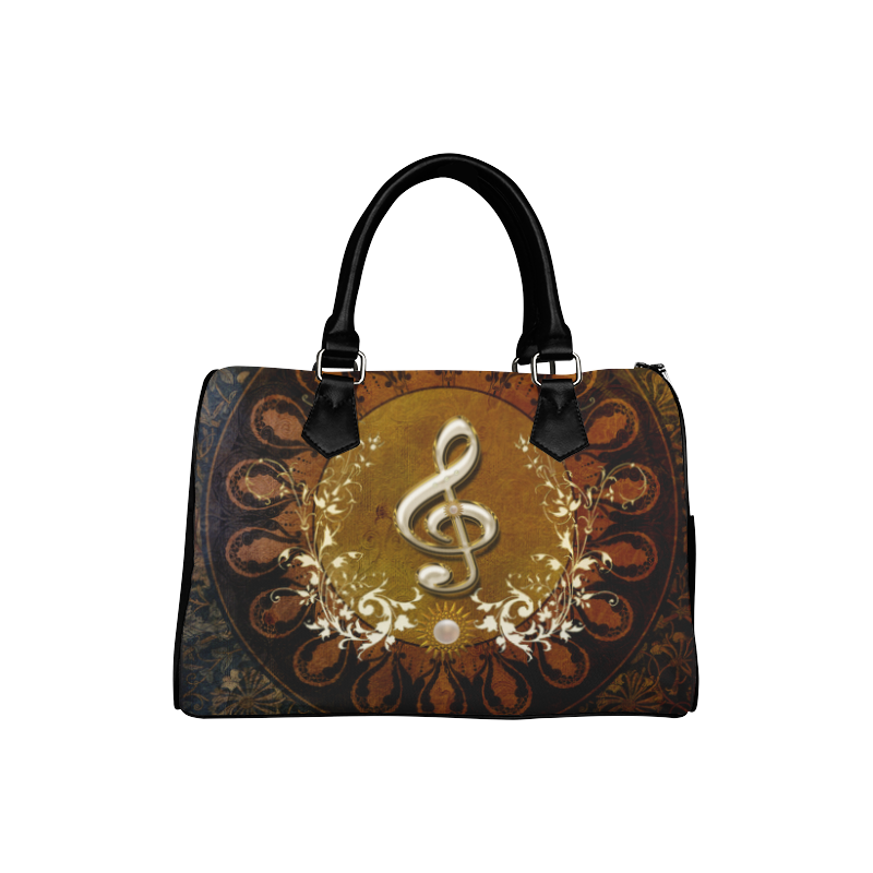 Music, decorative clef with floral elements Boston Handbag (Model 1621)