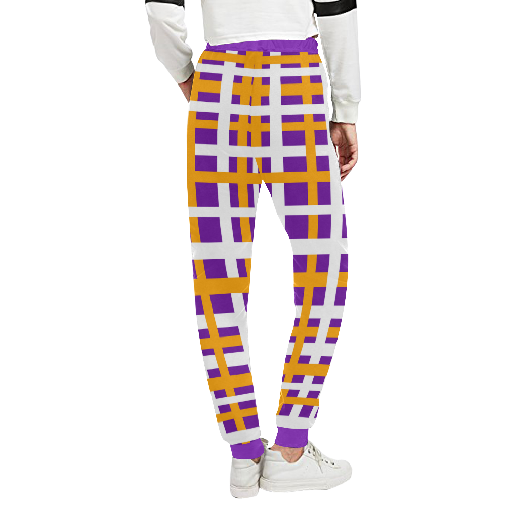 Purple & Orange Interlocking Stripes Unisex All Over Print Sweatpants (Model L11)
