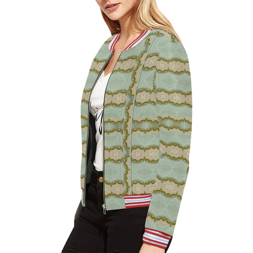 Celtic wood knots in decorative gold All Over Print Bomber Jacket for Women (Model H21)