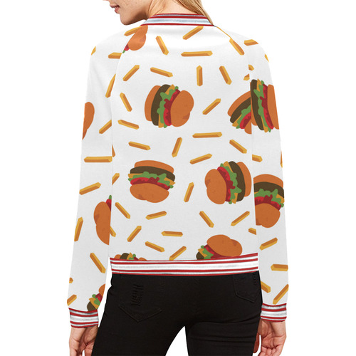 Burgers and Fries All Over Print Bomber Jacket for Women (Model H21)